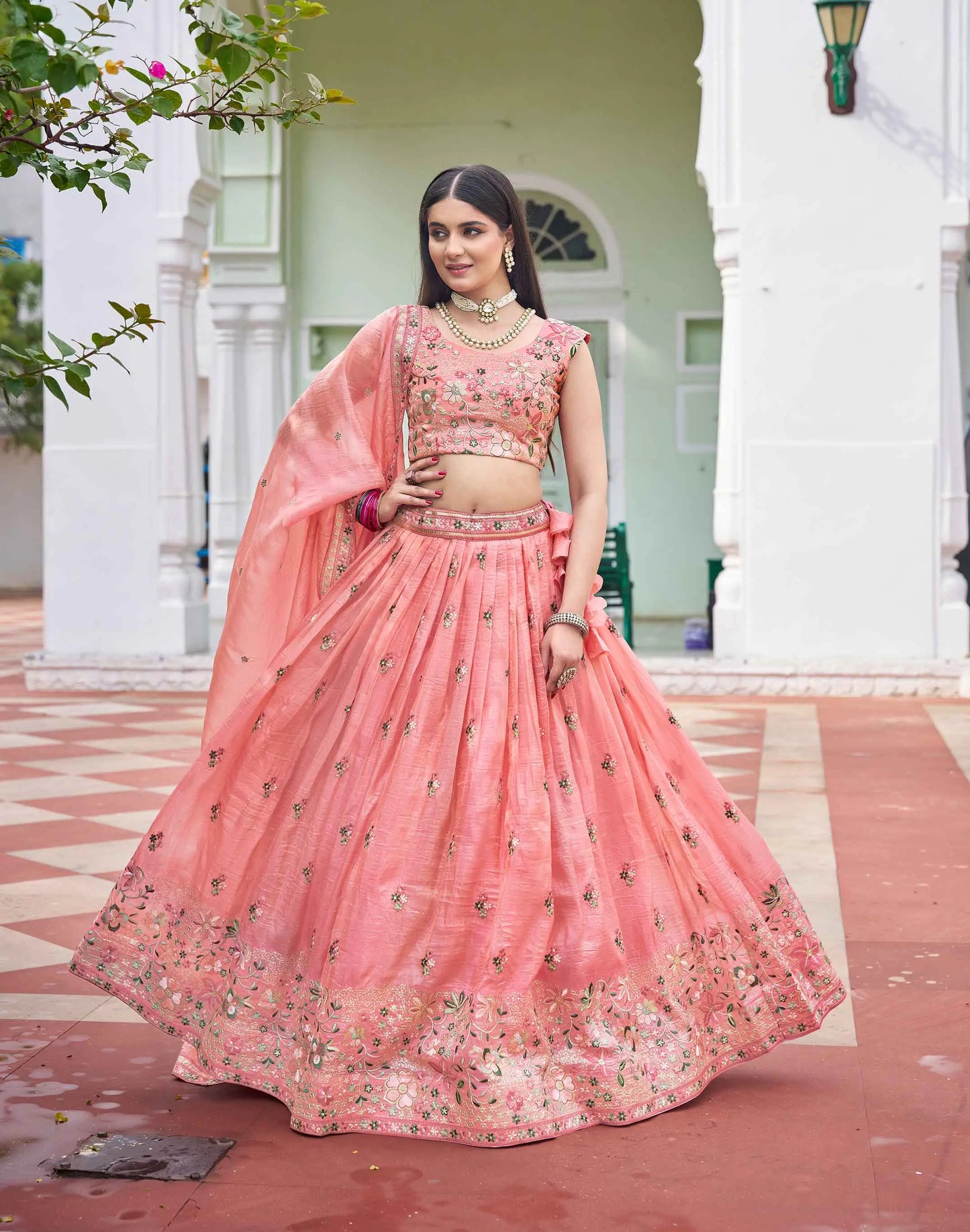 Sea Pink Sequins Embroidery Lehenga Choli