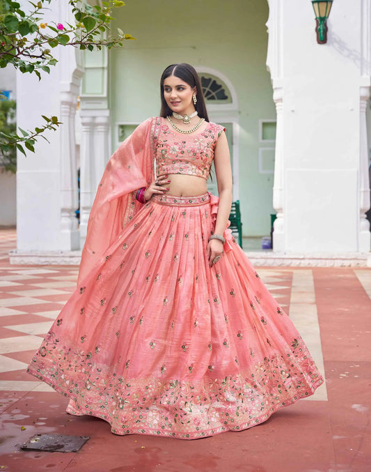 Sea Pink Sequins Embroidery Lehenga Choli