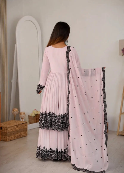 Light Pink Embroidery Work Sharara Set