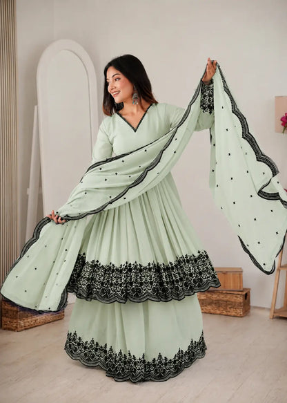 Light Pista Embroidery Work Sharara Set