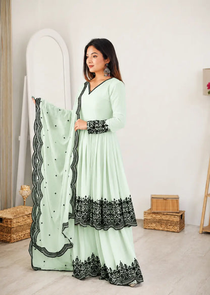 Light Pista Embroidery Work Sharara Set