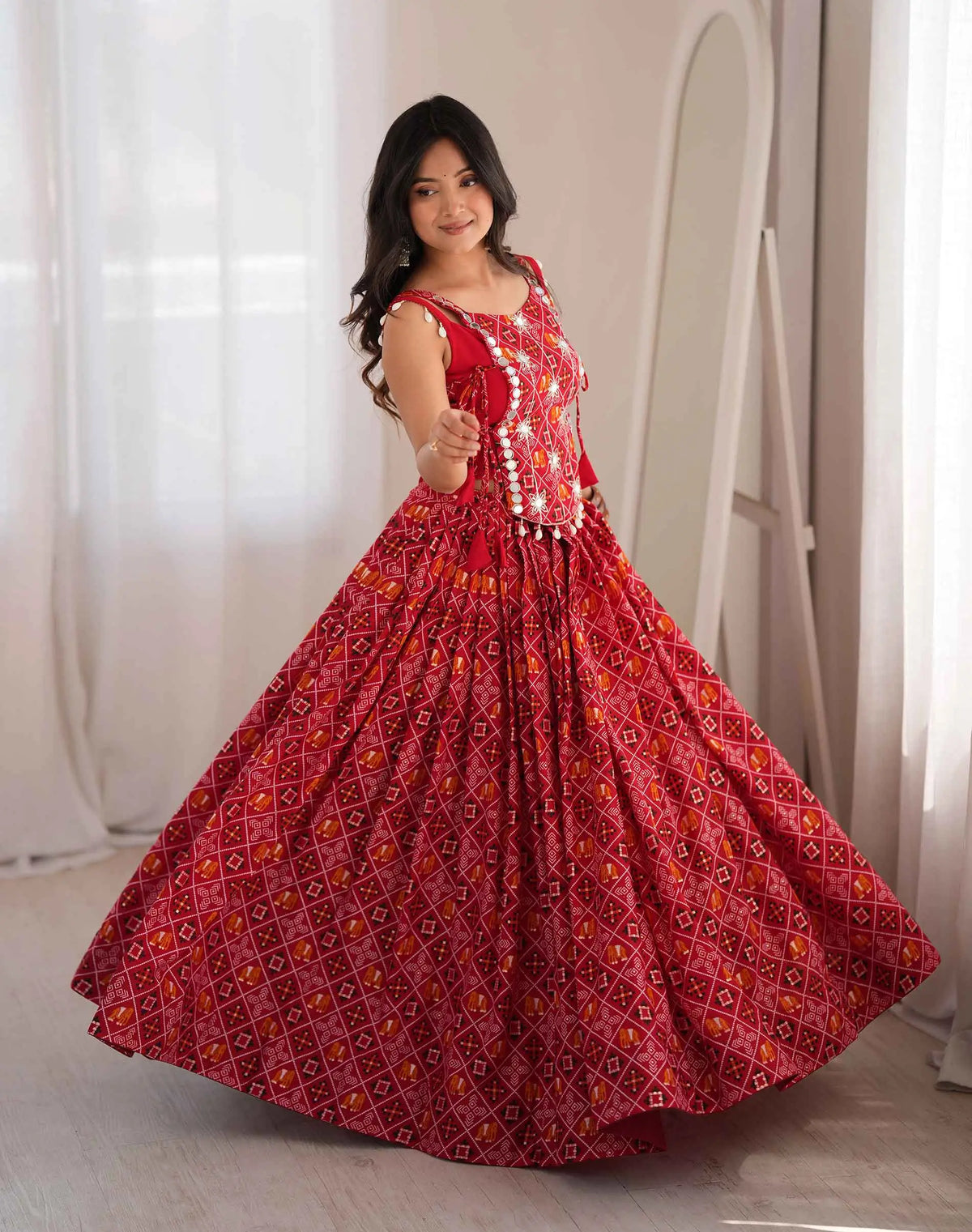 Red Rayon Navratri Lehenga Choli