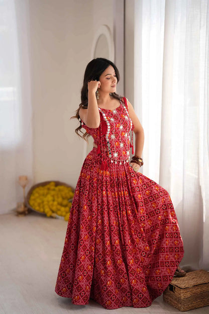 Red Rayon Navratri Lehenga Choli