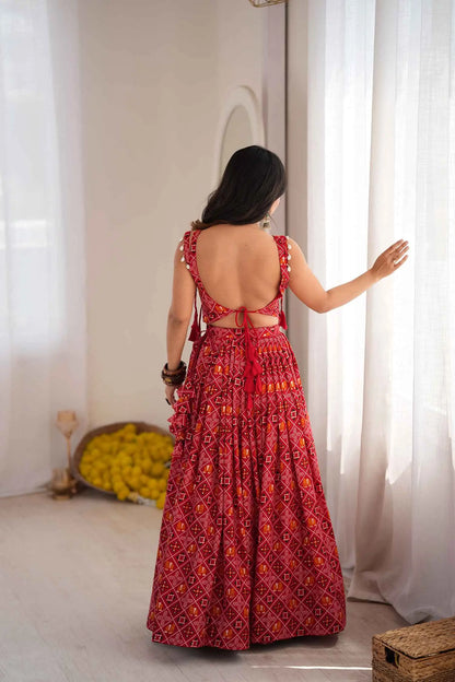 Red Rayon Navratri Lehenga Choli