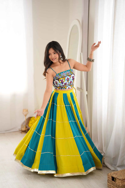 Teal Blue Embroidered Navratri Lehenga Choli
