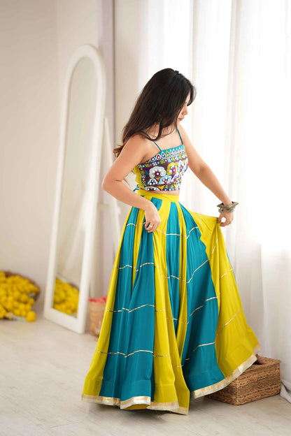 Teal Blue Embroidered Navratri Lehenga Choli