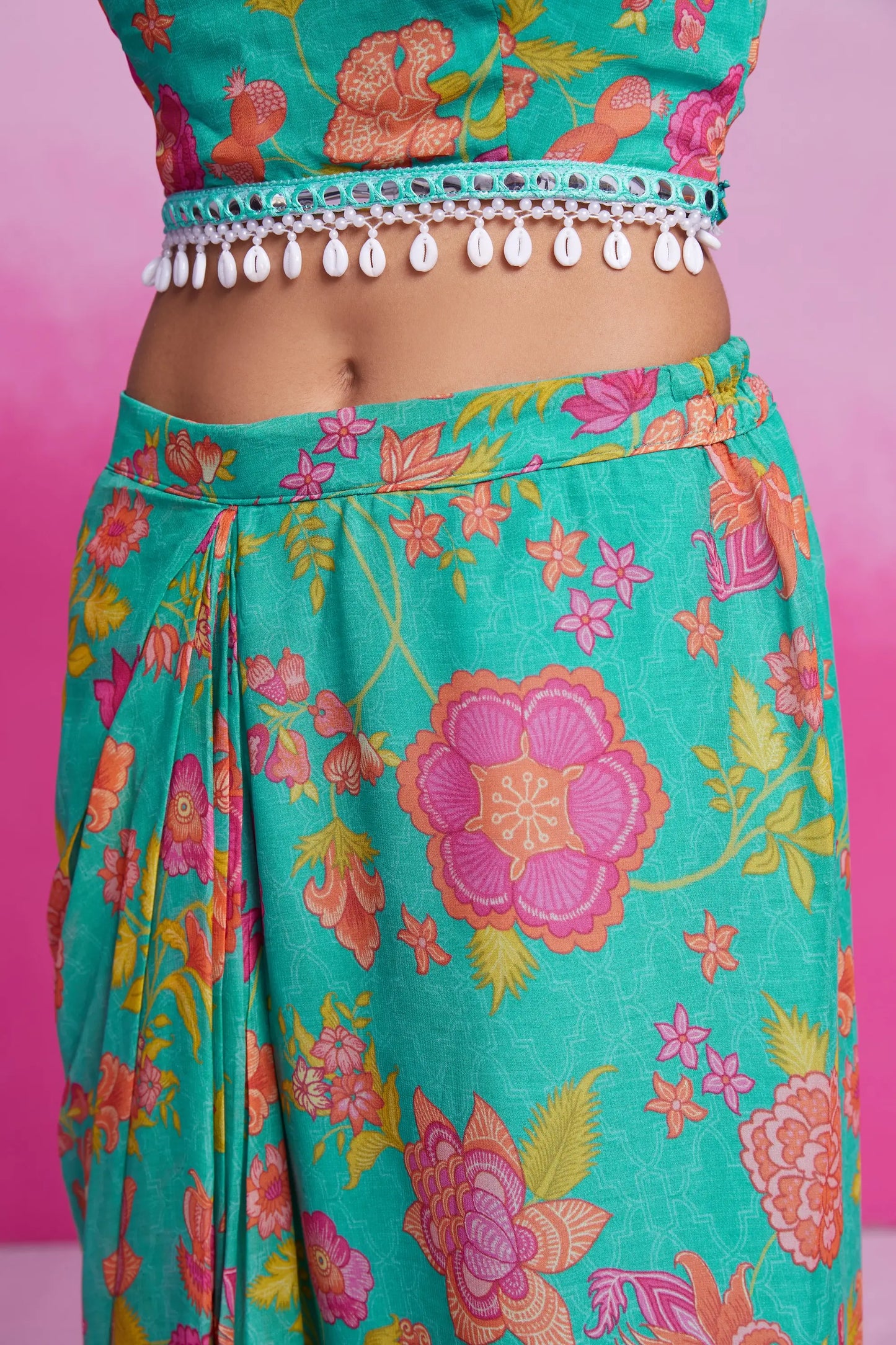 Turquoise Printed Georgette Co-ord Set