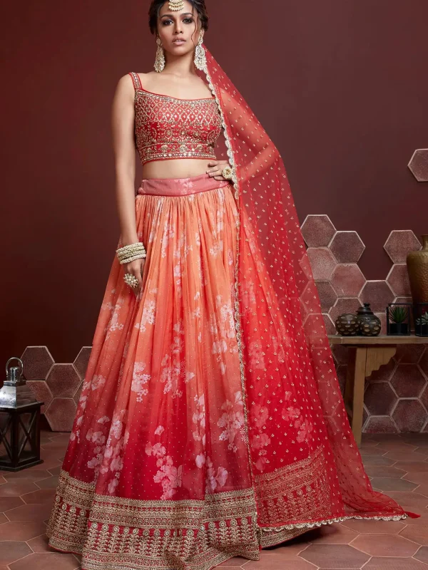 red embroidery lehenga choli