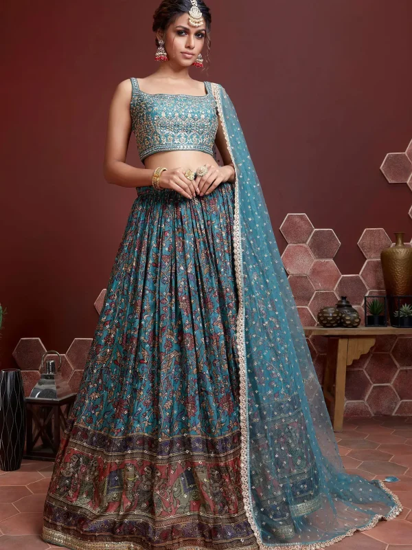 sky blue embroidery lehenga choli