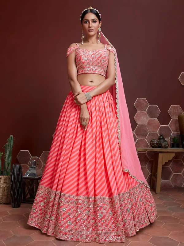 peach embroidery lehenga choli