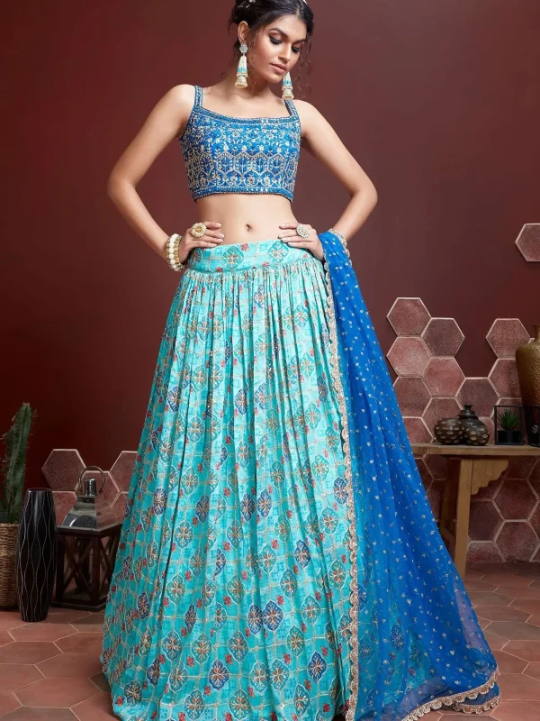 sky blue embroidery lehenga choli