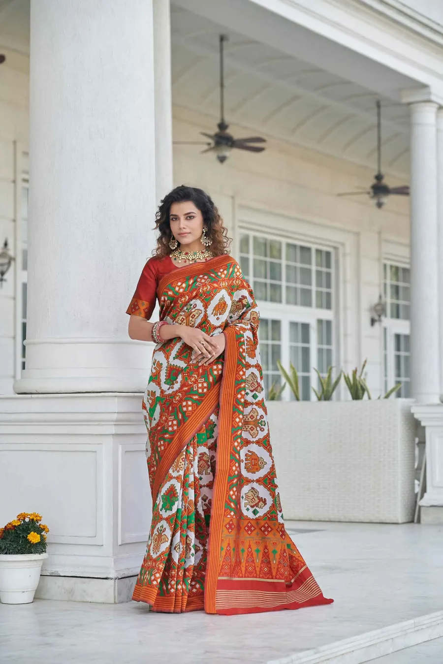 Fiery Orange Exclusive Patola Silk Zari Work Saree