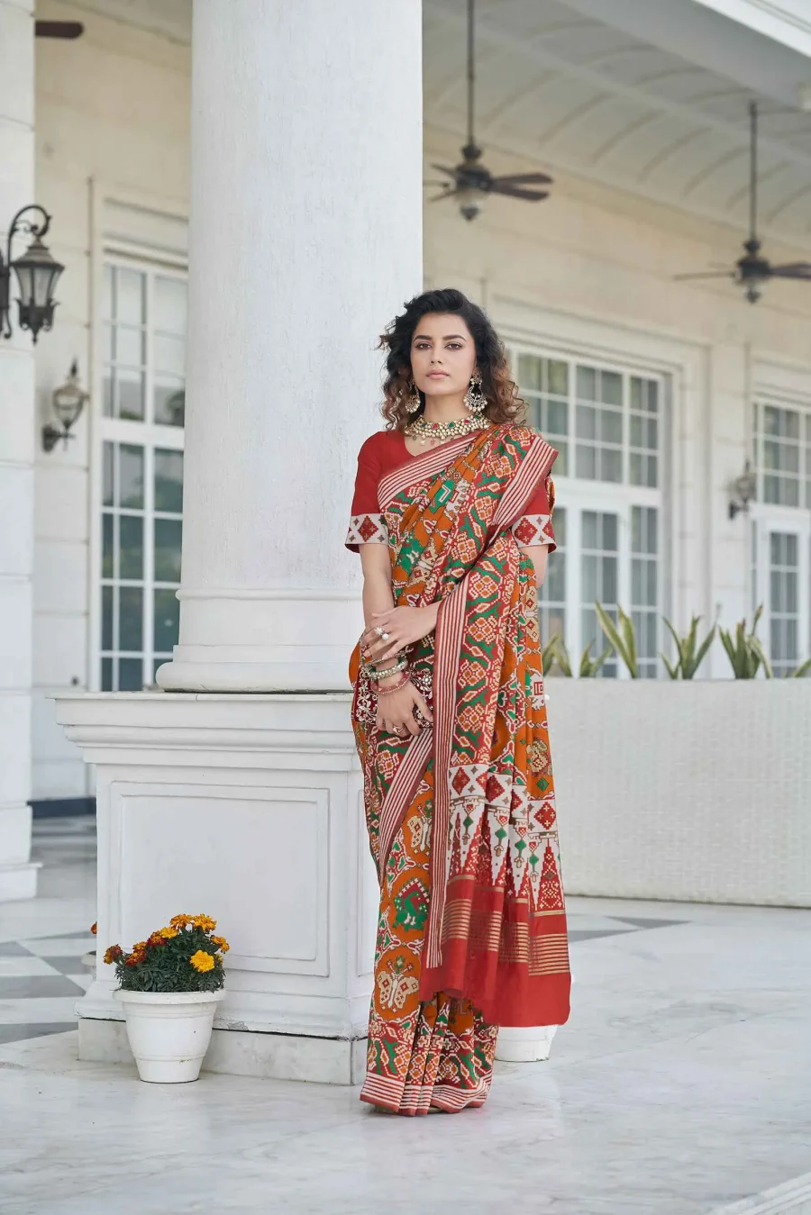 Brownish Orange Exclusive Patola Silk Zari Work Saree