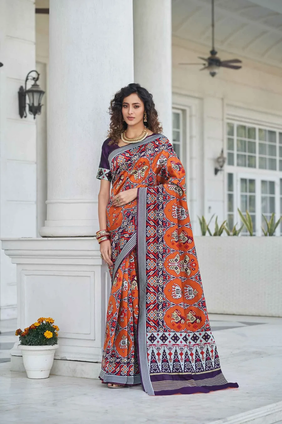 Terracotta Orange Exclusive Patola Silk Zari Work Saree