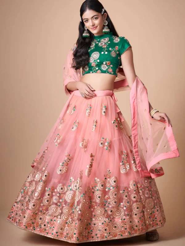 pink embroidery lehenga choli