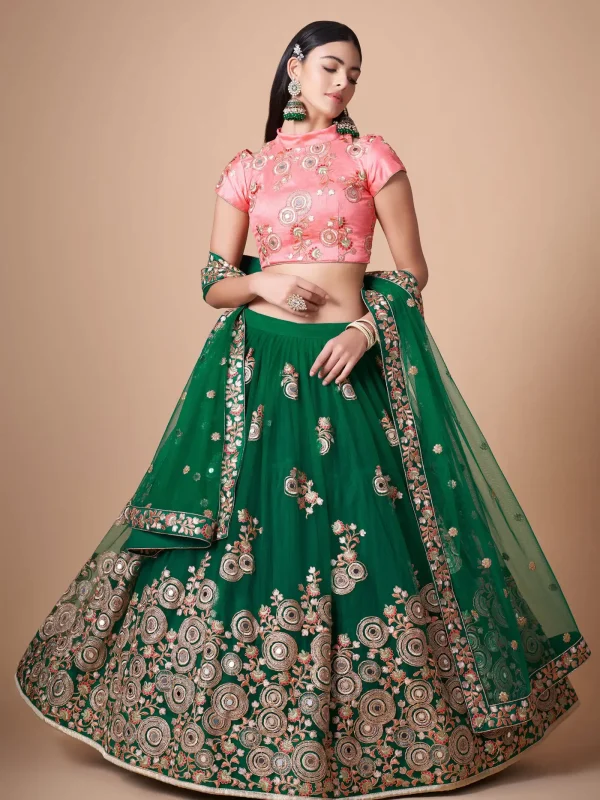 green embroidery lehenga choli