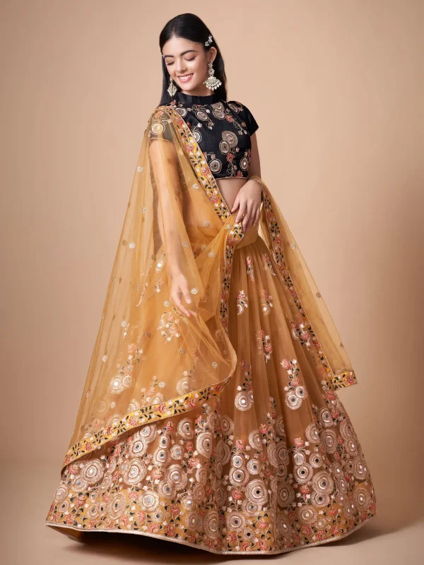 yellow embroidery lehenga choli