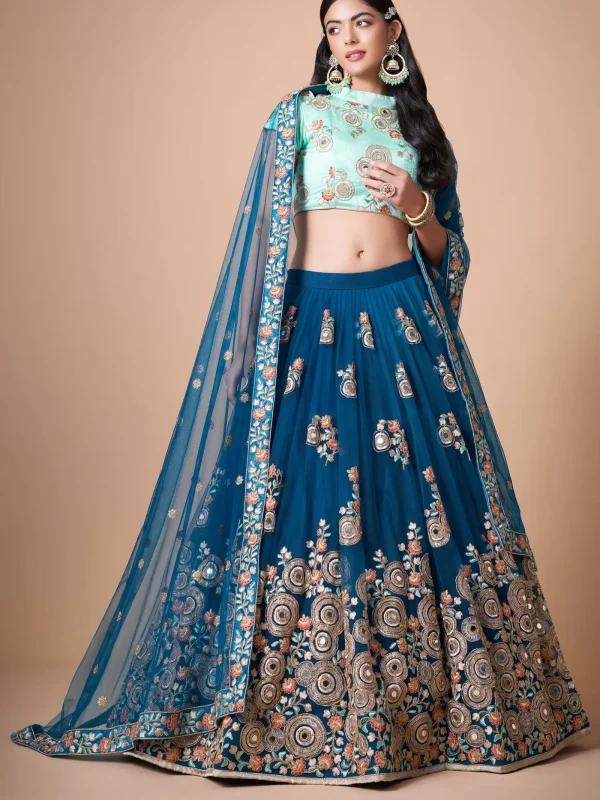 blue embroidery lehenga choli