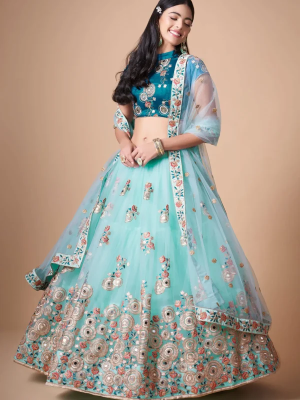 sky blue embroidery lehenga choli