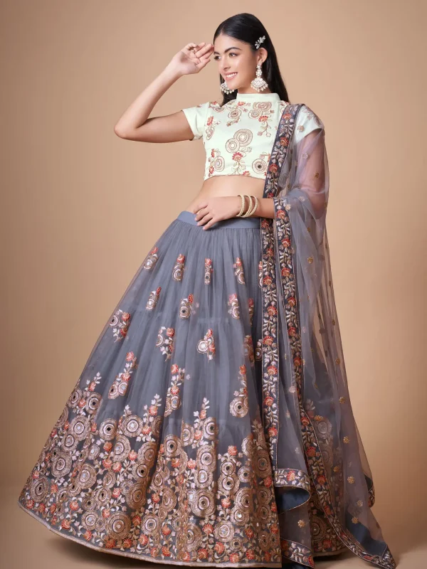 grey embroidery lehenga choli