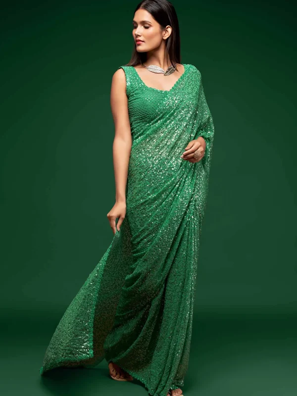 mint green georgette sequins saree