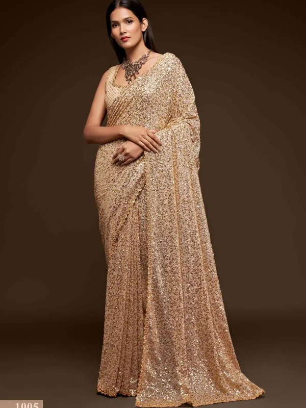 beige georgette sequins saree