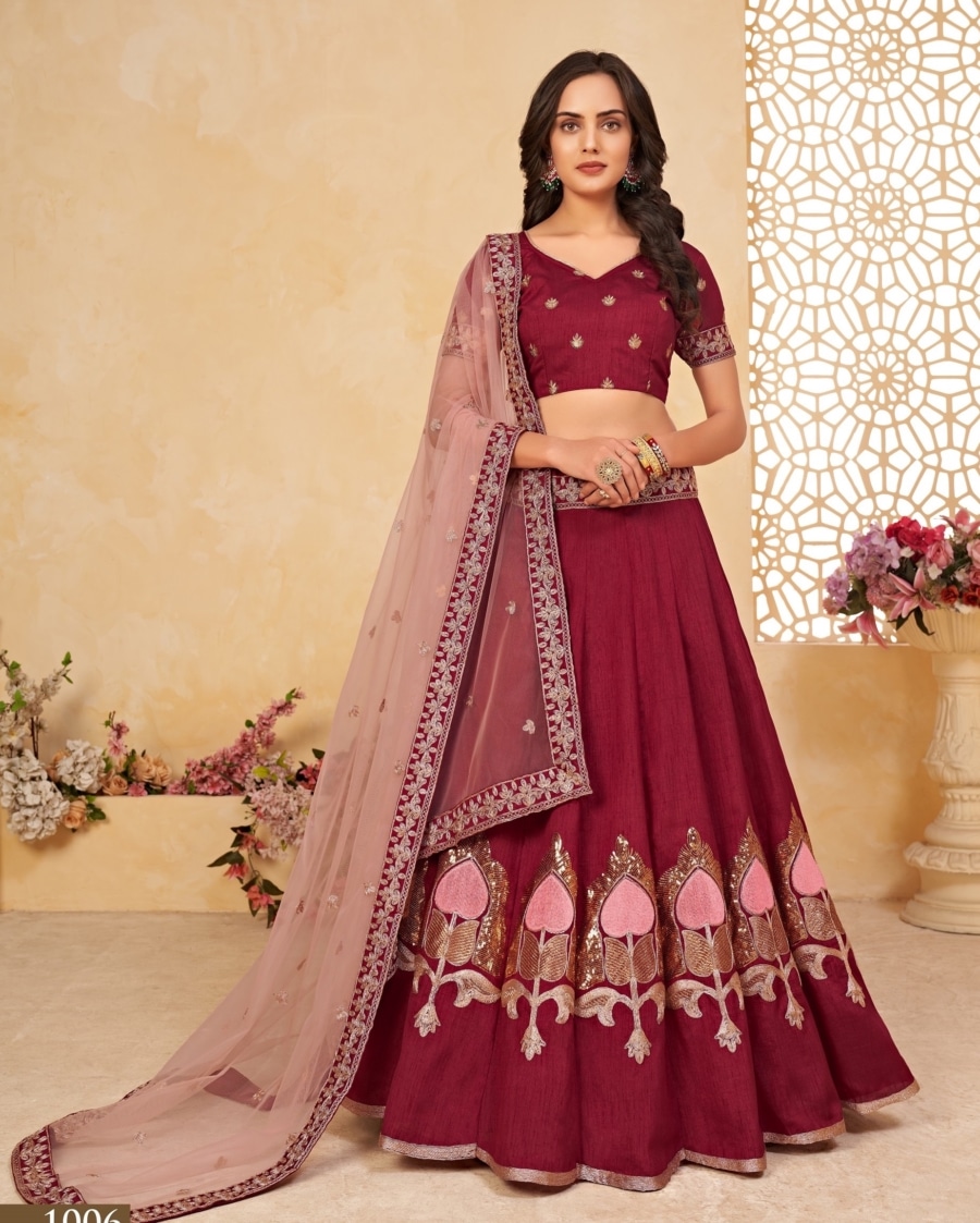 A Touch of Traditional Grace of Wine Red Lehenga Choli