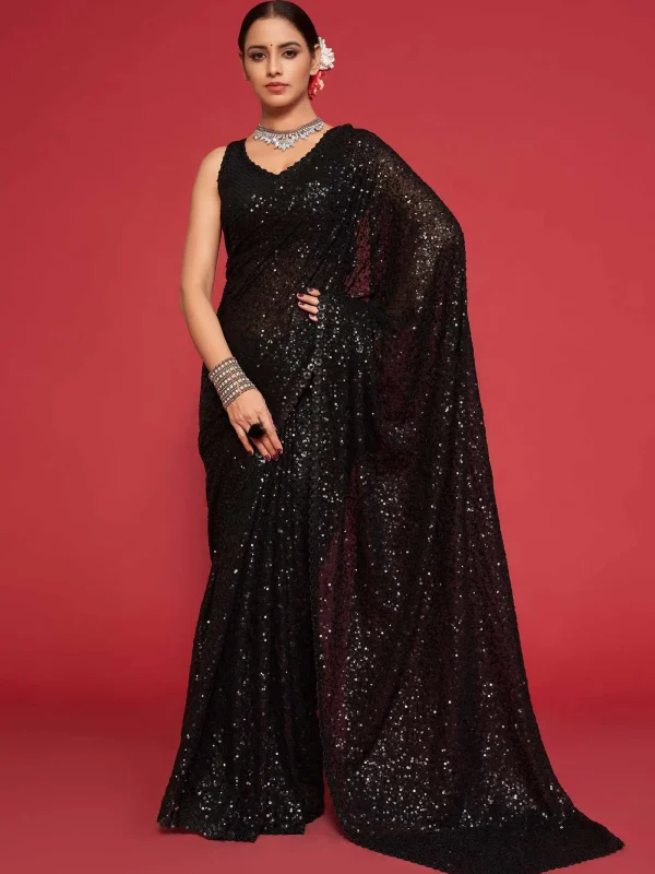 black georgette sequins saree