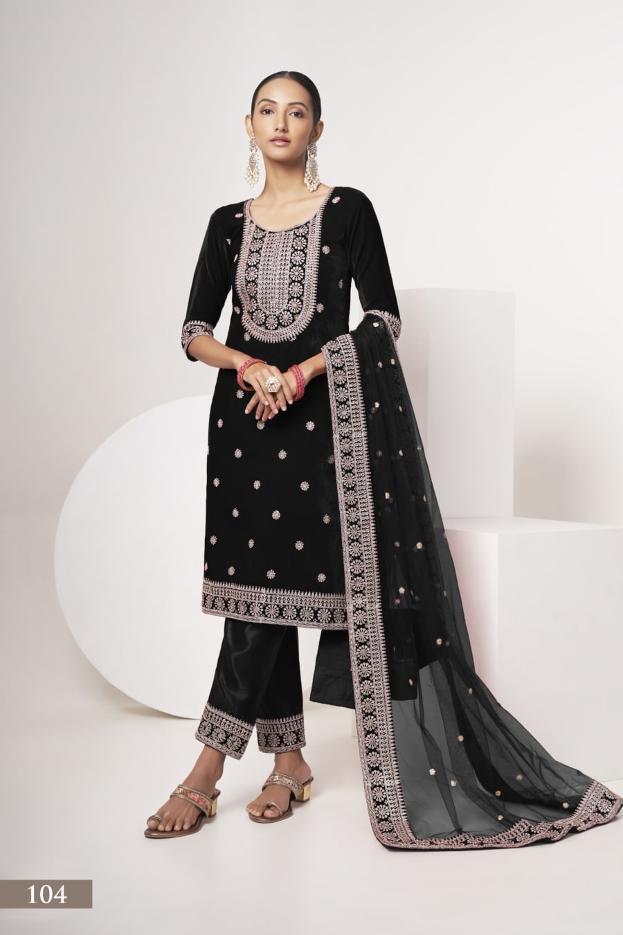 Indian Black Color Salwar Suit Dress For Girl And Women with Velvet Fabric