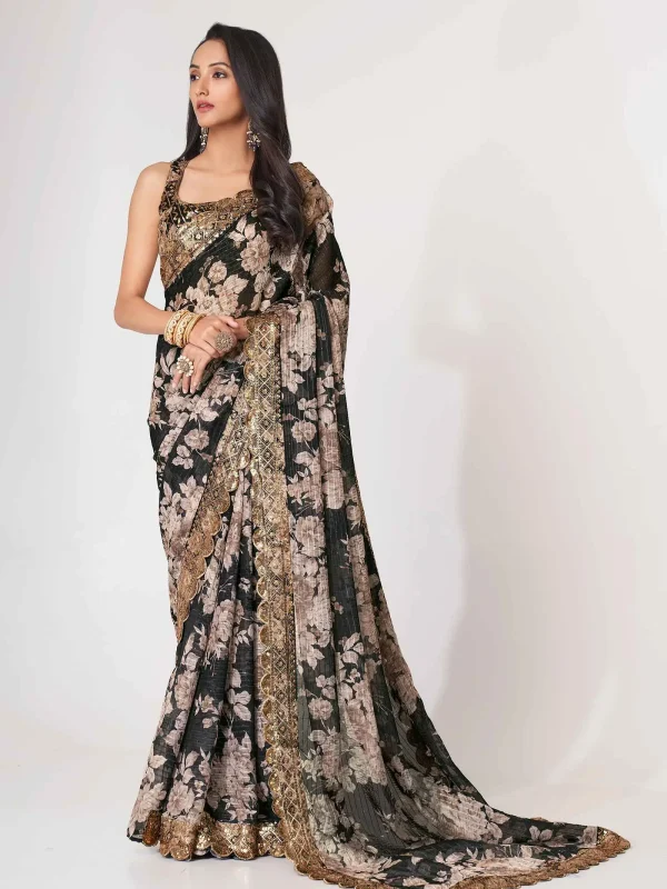 black floral printed saree