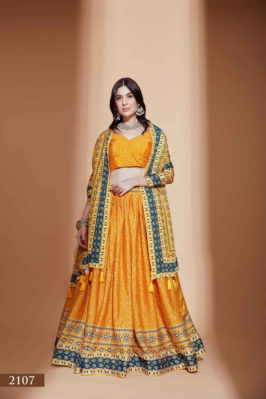 Positivity of Fuel Yellow Lehenga Choli with touch of Dotted Print