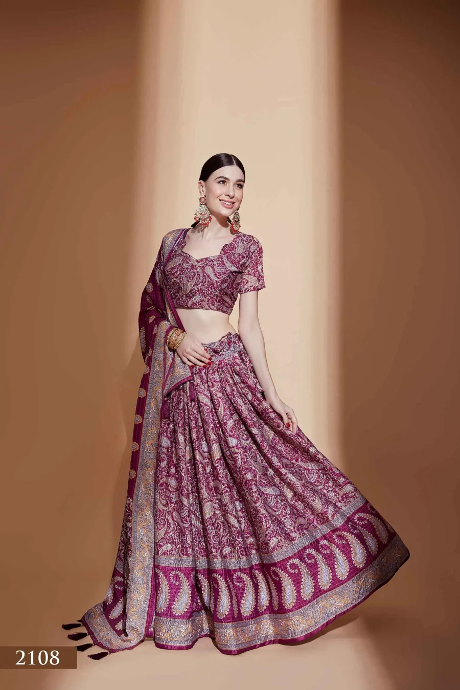 Royal Floral Majesty of Dark Raspberry Lehenga Choli with Paisley Print