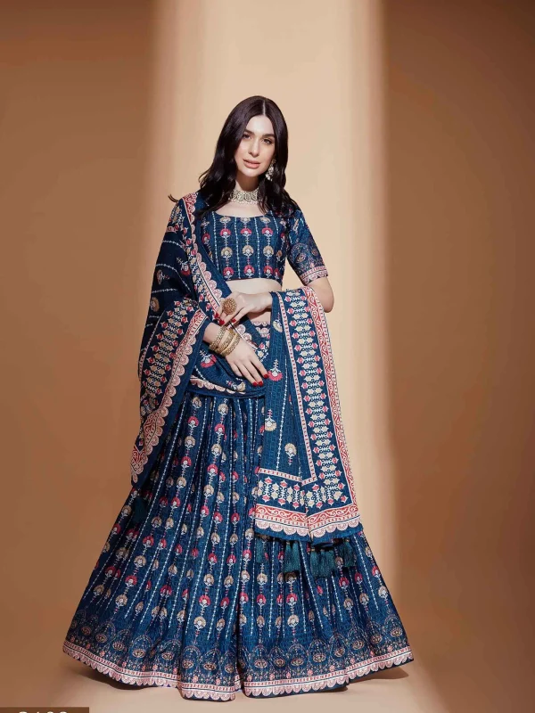 blue printed lehenga choli