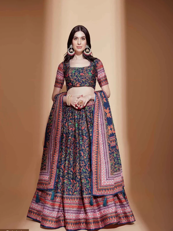 blue printed lehenga choli