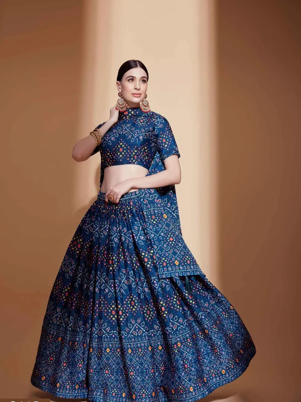 blue printed lehenga choli