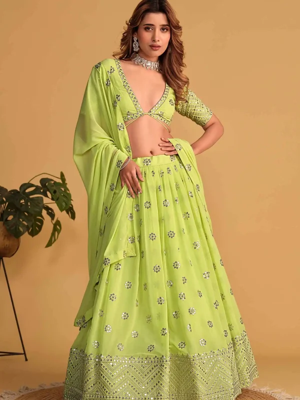 neon green embroidery lehenga choli