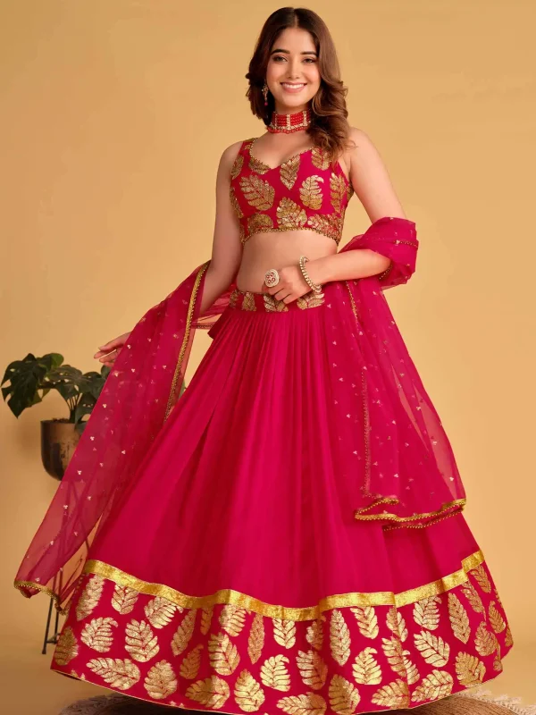 pink embroidery lehenga choli