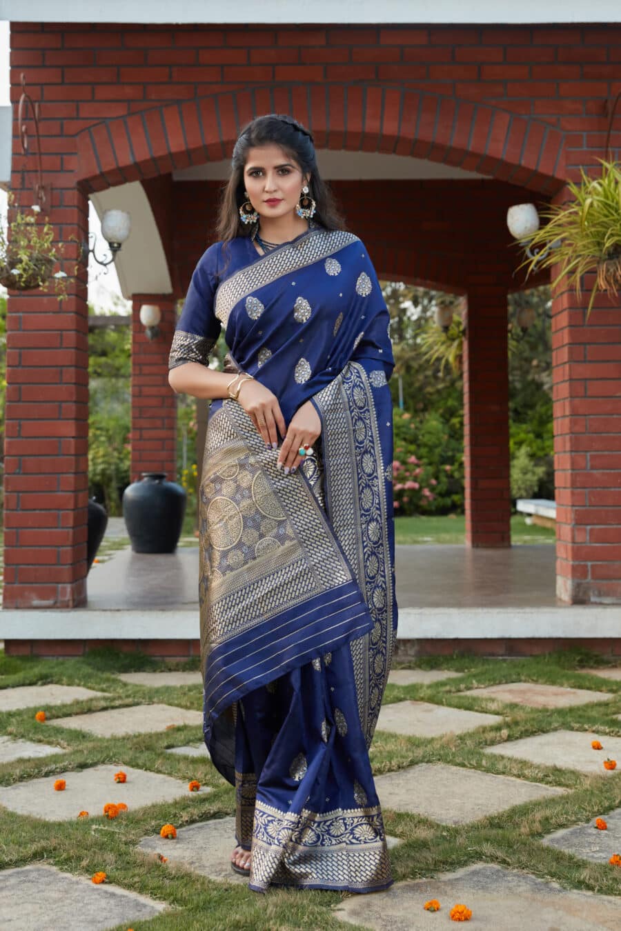 Lapis Blue Exclusive Banarasi Silk Saree