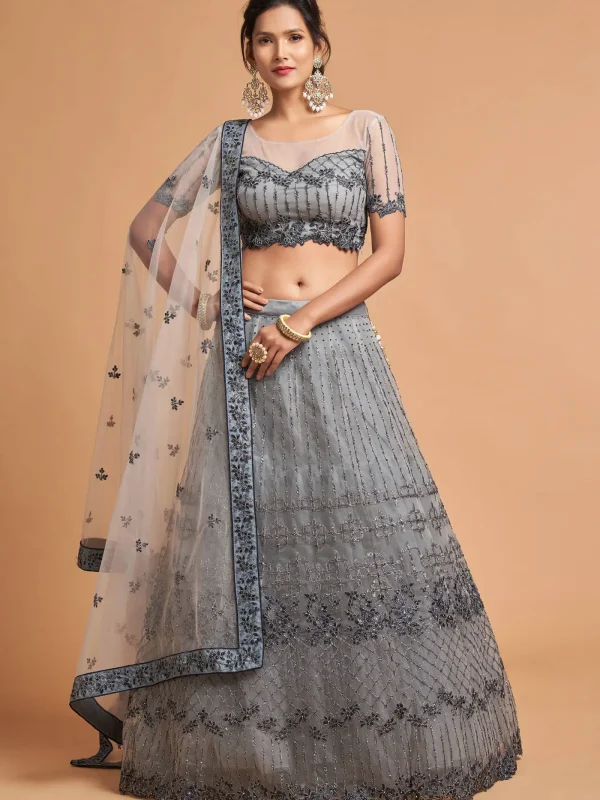 grey embroidery lehenga choli