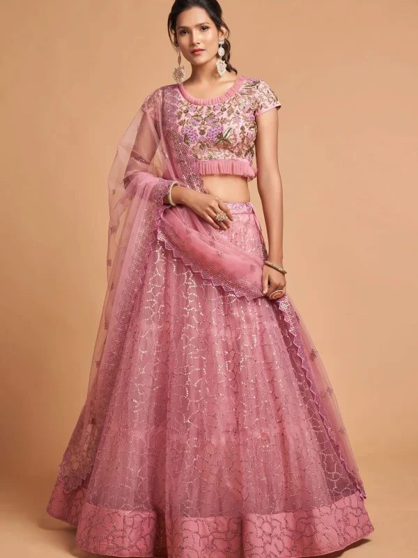 pink embroidery lehenga choli