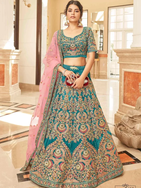 blue embroidery lehenga choli