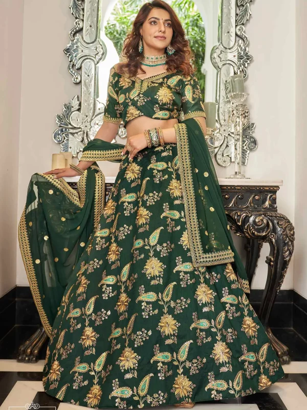 green embroidery lehenga choli