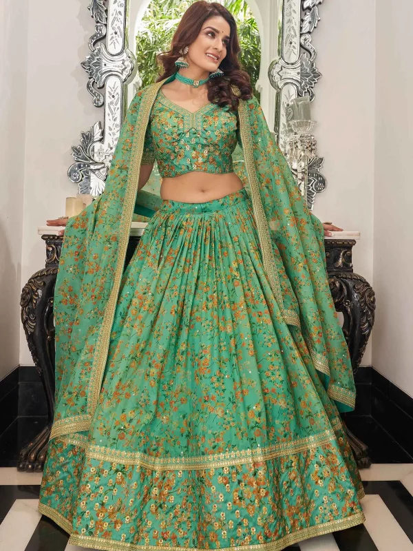 green embroidery lehenga choli