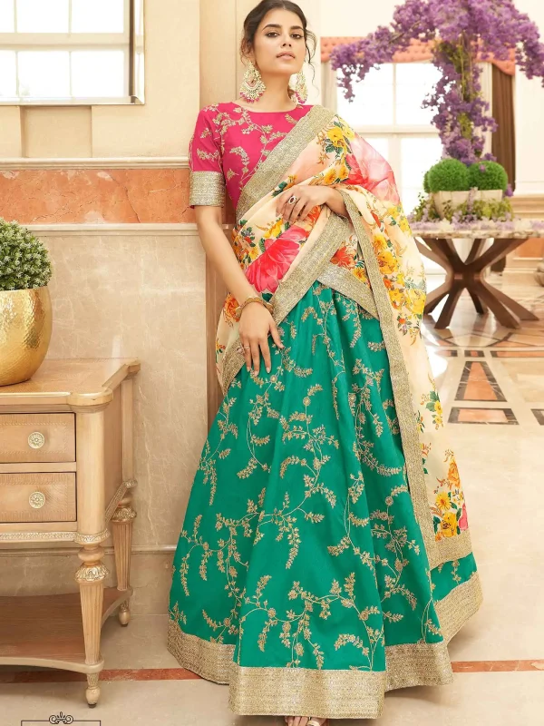 green embroidery lehenga choli