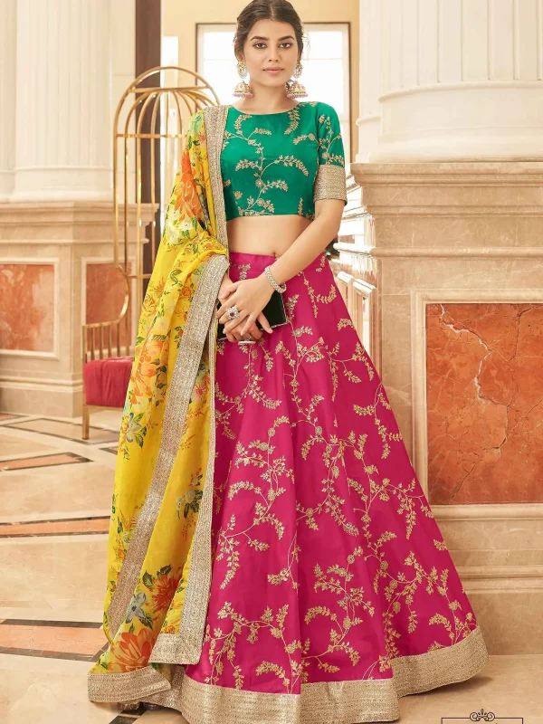 pink embroidery lehenga choli