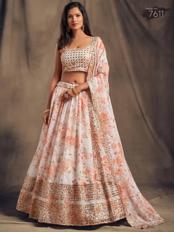 off white floral printed lehenga choli