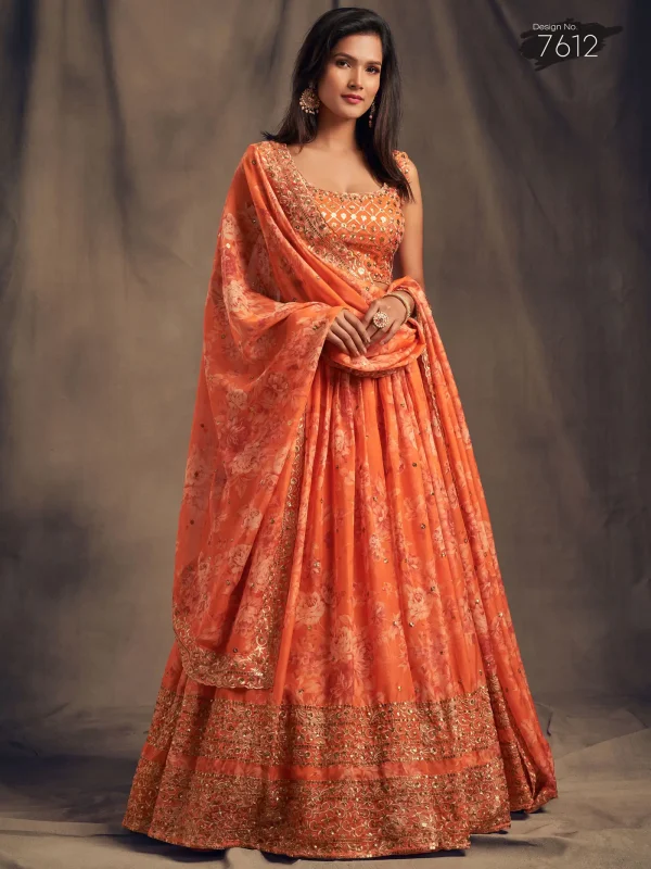 orange floral printed lehenga choli