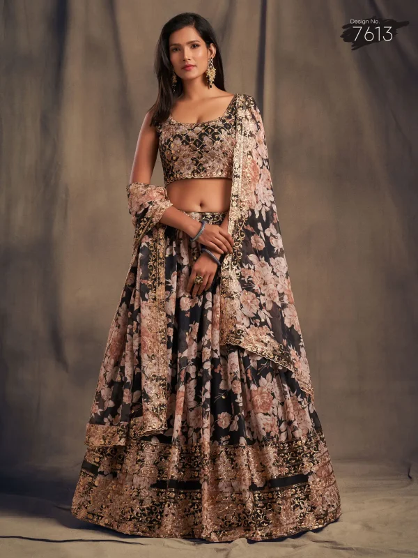 black floral printed lehenga choli