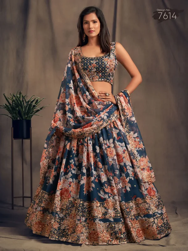 blue floral printed lehenga choli