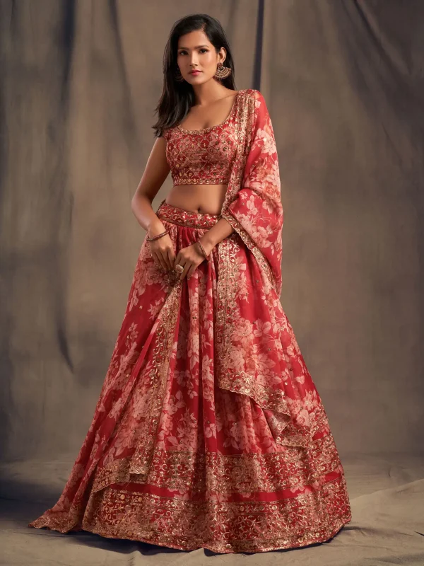 red floral printed lehenga choli